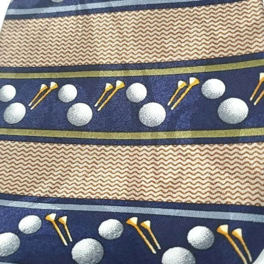Steven Harris Tie Necktie Golf Balls‎ Tee Blue Tan Brown